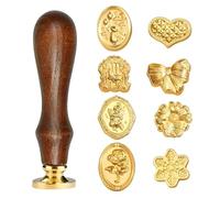 Sello de lacre con diseño de flores de invierno, 8 cabezales de lacre con diseños de copos de nieve, flores, lazos y corazones - Mango de madera, para sobres, invitaciones, tarjetas, regalos y bodas.