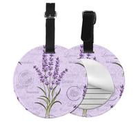 Sello de lavanda,Etiquetas de equipaje de cuero sintético con nombre, etiquetas de viaje duraderas, 2 unidades