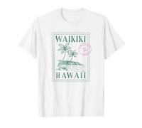 Sello de Viaje Retro Waikiki Hawaii Honolulú Beach Palm Camiseta