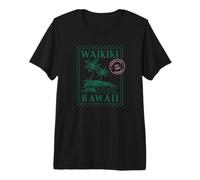 Sello de Viaje Retro Waikiki Hawaii Honolulú Beach Palm Camiseta Premium