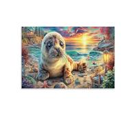 Sello del Atardecer Individual Sendero Costero de Seal Sunset Pintura De Pared Enmarcada Pantalla De Lienzo Para Jardín Infantil Arte Ahorrador De Espacio Listo Para Colgar 16x24inch(40x60cm)