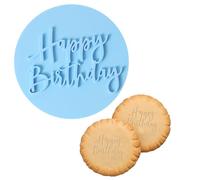 Sello en Relieve de „Happy Birthday“ Azul 8cm Sello en Relieve para Fondant de Pastel Sello de Galleta de Diseño 3D Sello de Fondant de Feliz Cumpleaños Decoración Pastel Cupcake DIY