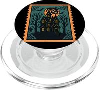 Sello espeluznante de Halloween con forma de casa embrujada, telaraña y murciélagos PopSockets PopGrip para MagSafe