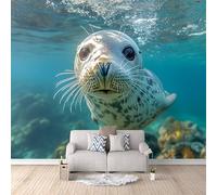 Sello Fotomurales Salón Dormitorio Foca Animal Del Fondo Marino Papel pintado 250 × 175 cm Papel pintado tejido no tejido coración Pared corativos Murales moderna Fotográfico