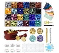 Sello Lacre Kit 600 Piezas Perlas de Cera 24 Colores, Sellos de Lacre para Sobres Cartas Postales Boda Invitaciones de Boda Carta Amor D-1