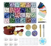 Sello Lacre Kit 600 Piezas Perlas de Cera 24 Colores, Sellos de Lacre para Sobres Cartas Postales Boda Invitaciones de Boda Carta Amor C-1