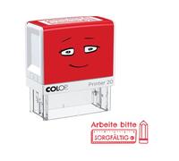 Sello motivacional NIO School «Trabaja con CUIDADO», color de impresión rojo brillante, 38 x 14 mm