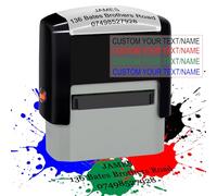 Sello personalizado autoentintado, sello de nombre personalizado para negocios, sello de dirección personalizado, crea tus propios sellos de goma, 3 líneas de color de tinta y opciones de fuente