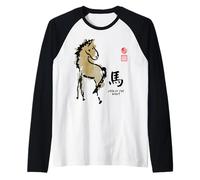Sello Pintura AÑO del Caballo Animal Chino Zodiaco Camiseta Manga Raglan