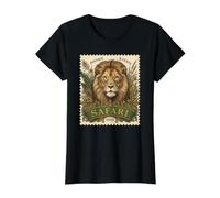 Sello Safari Africano león Sabana franqueo Vintage Camiseta gráfica económica, Mujer, Negro, M