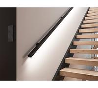 Sellon24® Pasamanos LED de acero pintado en polvo, negro, 25 x 45 cm, delgada, pasamanos de pared, escaleras (150 cm, negro RAL9005)