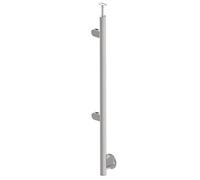 Sellon24® Postes de acero inoxidable para barandilla a la izquierda, diámetro de 42,4, altura de 1000 mm, con 2 abrazaderas de cristal de 63 x 45 mm, V2A (A-BR100-2GL) (grosor del cristal: 10,0 mm)