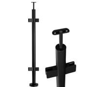 Sellon24 Postes de cristal de acero inoxidable AISI 304, diámetro de 42,4 mm, recubrimiento en polvo negro RAL 9005 mate, soldado, para barandillas de cristal, con soporte para pasamanos y abrazaderas