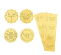 Sellos adhesivos para embalajes, Paquete de 160 pegatinas lámina dorada en relieve, 4 estilos, redondas 5 cm for sobres, premios y manualidades(Aech06-05369)