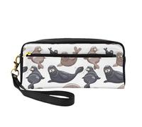 Sellos Ilustración León Marino, Bolsa de Maquillaje Bolsa de cosméticos Bolsa de Aseo de Viaje portátil Estuche de Cuero para Mujeres y niñas
