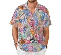 Sellos Postales Antiguos de Varios países, Camisa de Manga Corta para Hombre, Camisas de Verano, Camiseta Ligera para Adulto,As Shown,M