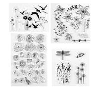 Sellos Silicona Scrapbooking Transparentes Mariposa Sello Transparente de Bricolaje Flores Sellos Bullet Journal Vintage Para Hojas Album Fotos Manualidades Scrapbook (4 Piezas)