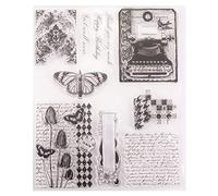 Sellos transparentes de fondo a cuadros con diseño de panal de abejas y letras inglesas, mariposa, teléfono vintage, para hacer tarjetas, decoración y álbumes de recortes