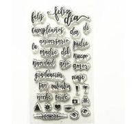 Sellos transparentes españoles reutilizables de 6.3 x 3.54 pulgadas, frases navideñas y cotidianas para decorar diarios, álbumes de fotos e invitaciones, sellos de goma para manualidades