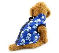 SELMAI Abrigo para Perro pequeño con Agujero en el arnés Impermeable Chaleco con Anillo en D Gato Cachorro Chihuahua Ropa Calavera Azul S