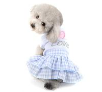 SELMAI Camisa de corazón Dulce, Vestido a Cuadros con escalones para Perros pequeños, Gatos, Cachorros, Trajes de Verano, Disfraz de Fiesta de cumpleaños, Yorkie Chihuahua Shih Tzu Azul XS