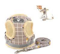 SELMAI Cuadros Arnés Gato Pequeño con Correa Reflexivo Malla Suave Arnés de Pecho para Gatito Perros Perrito Sin Tirar Fácil en Chaleco Arneses de Seguridad para Chihuahua Caminar Formación Caqui M