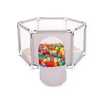 Selonis Corralito Plegable Con 100 Bolas Para Niños, Gris:Amarillo/Verde/Azul/Rojo/Naranja