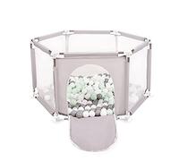 Selonis Corralito Plegable Con 100 Bolas Para Niños, Gris:Blanco/Gris/Menta