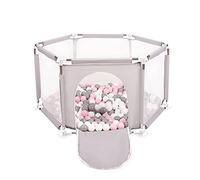 Selonis Corralito Plegable Con 100 Bolas Para Niños, Gris:Blanco/Gris/Rosa Claro