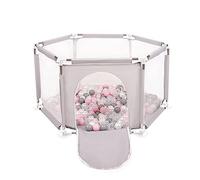 Selonis Corralito Plegable Con 100 Bolas Para Niños, Gris:Perla/Gris/Transparente/Rosa Claro