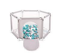 Selonis Corralito Plegable Con 200 Bolas Para Niños, Gris:Gris/Blanco/Turquesa