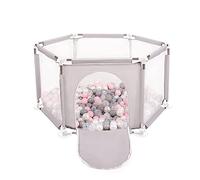 Selonis Corralito Plegable Con 400 Bolas Para Niños, Gris:Perla/Gris/Transparente/Rosa Claro