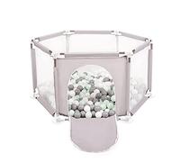 Selonis Corralito Plegable Con 900 Bolas Para Niños, Gris:Blanco/Gris/Menta