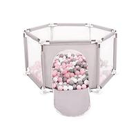 Selonis Corralito Plegable Con 900 Bolas Para Niños, Gris:Blanco/Gris/Rosa Claro