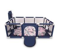 Selonis Parque De Juegos Con Canasta, Meta Y 100 Bolas Para Niños, Azul Marino:Perla/Gris/Traspatente/Rosa Claro