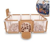 Selonis Parque De Juegos Con Canasta, Meta Y 100 Bolas Para Niños, Beige:Beige Pastel/Azul Pastel/Salmón