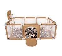 Selonis Parque De Juegos Con Canasta, Meta Y 100 Bolas Para Niños, Beige:Beige Pastel/Gris/Blanco/Negro