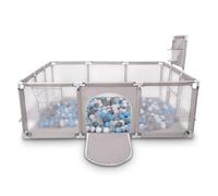 Selonis Parque De Juegos Con Canasta, Meta Y 100 Bolas Para Niños, Gris:Gris/Blanco/Transparente/Azul Claro