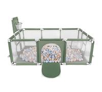 Selonis Parque De Juegos Con Canasta, Meta Y 100 Bolas Para Niños, Verde:Beige Pastel/Azul Pastel/Blanco