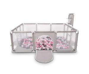 Selonis Parque De Juegos Con Canasta, Meta Y 200 Bolas Para Niños, Gris:Blanco/Gris/Rosa Claro