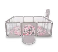 Selonis Parque De Juegos Con Canasta, Meta Y 200 Bolas Para Niños, Gris:Perla/Gris/Transparente/Rosa Claro