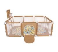 Selonis Parque De Juegos Con Canasta, Meta Y 400 Bolas Para Niños, Beige:Beige Pastel/Azul Pastel/Amarillo Pastel/Menta