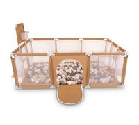 Selonis Parque De Juegos Con Canasta, Meta Y 400 Bolas Para Niños, Beige:Beige Pastel/Gris/Blanco