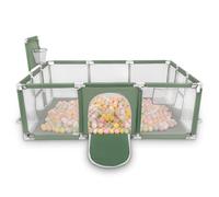 Selonis Parque De Juegos Con Canasta, Meta Y 400 Bolas Para Niños, Verde:Beige Pastel/Amarillo Pastel/Blanco/Menta/Rosa Claro