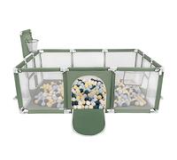 Selonis Parque De Juegos Con Canasta, Meta Y 400 Bolas Para Niños, Verde:Turquesa Oscuro/Azul Pastel/Amarillo Pastel/Blanco