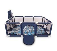 Selonis Parque De Juegos Con Canasta, Meta Y 900 Bolas Para Niños, Azul Marino:Gris/Blanco/Transparente/Azul Claro