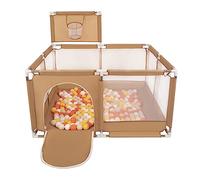 Selonis Parque De Juegos Con Canasta Y 100 Bolas Para Niños, Beige:Amarillo/Naranja/Beige Pastel/Blanco