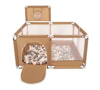 Selonis Parque De Juegos Con Canasta Y 100 Bolas Para Niños, Beige:Beige Pastel/Gris/Blanco