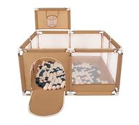 Selonis Parque De Juegos Con Canasta Y 100 Bolas Para Niños, Beige:Turquesa Oscuro/Beige Pastel/Perla