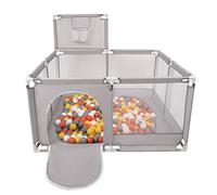 Selonis Parque De Juegos Con Canasta Y 100 Bolas Para Niños, Gris:Amarillo/Blanco/Gris/Naranja